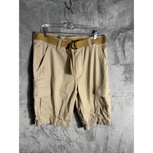 WearFirst Mens Cargo Shorts 36 tan Free-Band‎ Stretch Ripstop With Belt